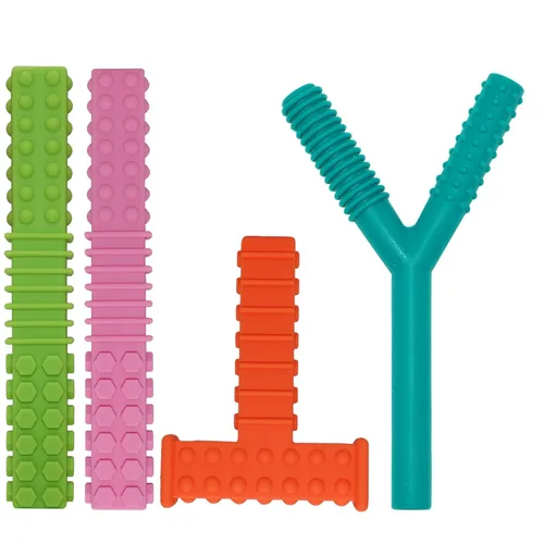 Juguetes sensoriales para masticar para niños autistas, paquete de 4 tubos de silicona para masticar varillas, juguetes para autismo, TDAH, SPD,