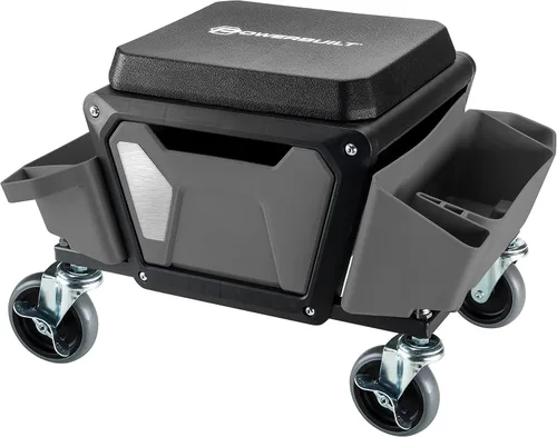Miniatura 9 de Powerbuilt Asiento Mecánico Rodante de Servicio Pesado y Taburete de Freno con Ruedas Giratorias de Goma de 4 Pulgadas que Ruedan Sobre Cualquier