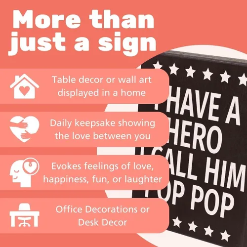 Miniatura 6 de Letrero de madera Pop Pop con texto en inglés "I Have a Hero I Call Him