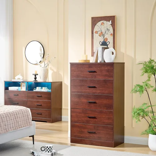 Miniatura 5 de LIDYUK Cómoda negra para dormitorio, cómoda de 6 cajones y cómodas, cómoda de madera moderna, cómoda de 48 pulgadas de ancho para dormitorio