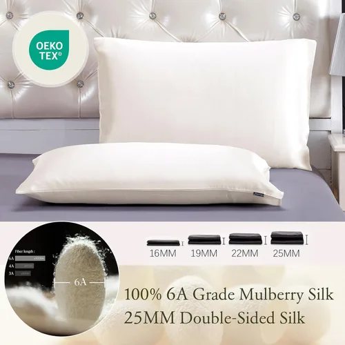 Miniatura 2 de LILYSILK Funda de almohada 100% de seda, 1 pieza de 0.984 in, funda de almohada pura para cabello y piel, sobre terse de doble cara, seda Charmeuse