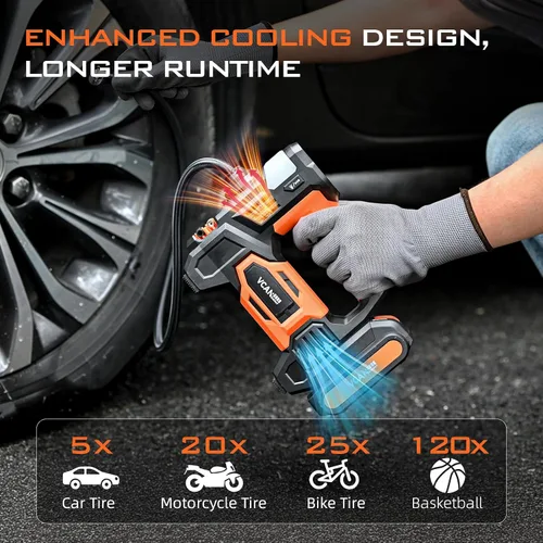 Miniatura 2 de Inflador de Neumáticos Compresor de Aire Portátil, Batería Recargable de 20 V y 150 PSI Bomba de Aire Manual Portátil, inflador de neumáticos