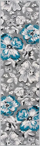 Miniatura 2 de Rugshop Alfombra moderna de diseño floral azul, elegante que no se desprende, 24 x 87 pulgadas para sala de estar, dormitorio, comedor, cocina