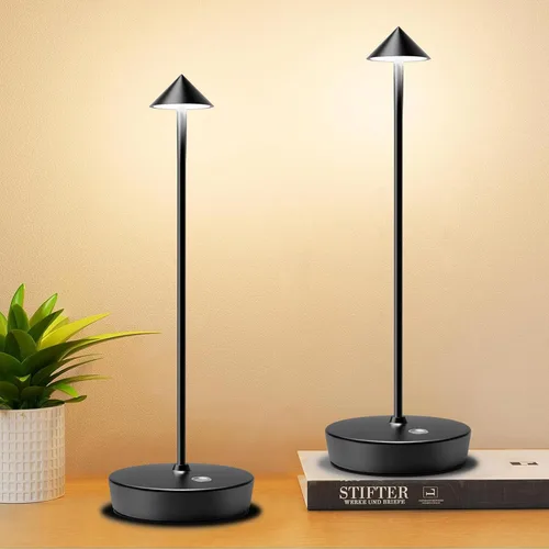 Juego de 2 lámparas de mesa recargables inalámbricas, lámpara de escritorio LED de 6000 mAh con batería, control táctil, atenuación de 3 colores,
