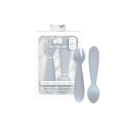 Miniatura 11 de ezpz Cuchara pequeña (paquete de 2 en azul) – Más de 6 meses – Cuchara 100% de silicona para el destete LED del bebé + purés – Diseñada por un