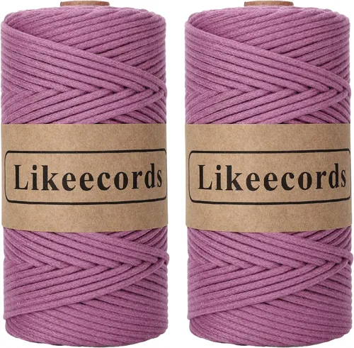 Miniatura 37 de Cordón de Algodón Trenzado 3mm x 109 yardas - Cuerda de Macramé Colorida para Manualidades, Ganchos, Colgantes de Pared - 100% Algodón Natural