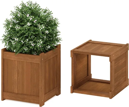 Miniatura 3 de Furinno 2-FG16450 Tioman - Caja de flores de madera dura, dos unidades, color natural