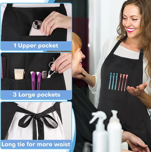 Miniatura 2 de Noverlife Hair Stylist Apron with 4 Pockets, Hair Resistant 34 Inch Long Hairdresser Aprons w/Adjustable Strap for Salon Delantal de peinado negro