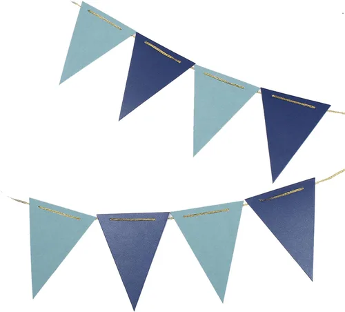 ZOOYOO Banderín azul y azul claro de 20 pies, banderas triangulares de papel para fiesta de cumpleaños de bebé, decoración de boda, baby shower, 30