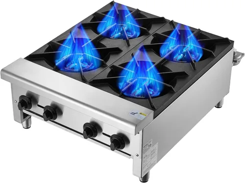 VEVOR Estufa de gas comercial con 4 quemadores, estufa de cocina de sobremesa de propano y gas natural, placa caliente de gas de acero inoxidable,