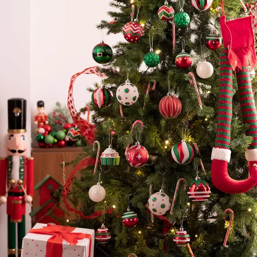 Miniatura 2 de Valery Madelyn Juego de adornos para árbol de Navidad, 16 unidades de bastón de caramelo rojo, verde y blanco, inastillables, decoración de árbol