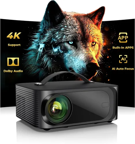 [Aplicaciones con licencia oficial] Proyector para exteriores 4K con Wifi6 y Bluetooth, sistema operativo Smart TV y audio DoIby, proyector portátil