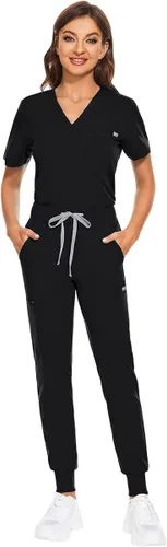 VIAOLI Conjunto de uniformes médicos para mujer, conjunto de camiseta con cuello en V y pantalones deportivos para enfermería médica, atención