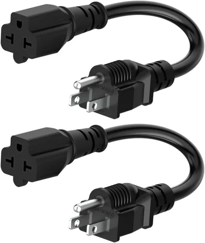 [Paquete de 2] Adaptador de enchufe de 1 pie de 15 amperios a 20 amperios 12AWG Nema 5-15P a 5-15R/20R, cable adaptador de hoja T de 5-15P a Paquete