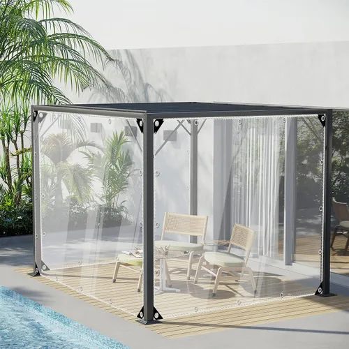 Miniatura 9 de Lonas transparentes resistentes al agua de alta calidad, lona de PVC transparente de 15 mil con ojales, cuerdas, borde reforzado, resistentes a
