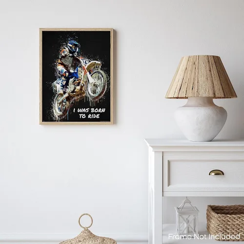 Miniatura 7 de Inspirational Wall Art Co. - I Was Born To Ride - Regalo de carreras de motocross ATV Freestyle para niños, citas de motivación, carteles impresos