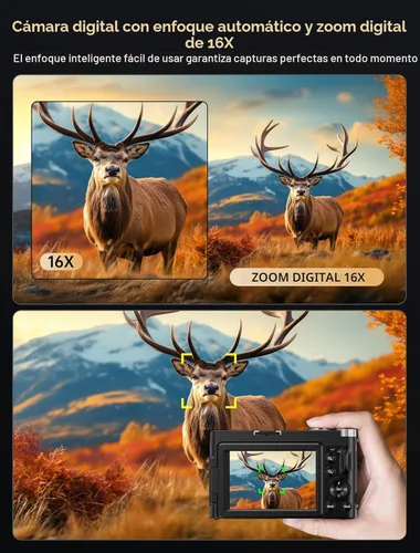 Miniatura 5 de Cámara digital 4K para fotografía, cámara de vlogging WiFi de 64MP con enfoque automático para YouTube con pantalla giratoria de 3'' 180°, cámara