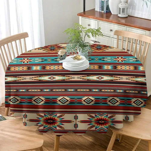 Miniatura 4 de Mantel azteca suroeste, diseño étnico tribal geométrico, estilo vintage, bohemio, elegante, lavable, para comedor, cocina, granja, fiesta