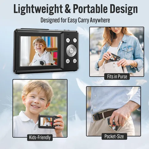 Miniatura 7 de Cámara digital 4K de 48MP para adolescentes con enfoque automático y pantalla dual para selfies – Zoom 18X, luz de relleno incorporada, cámara