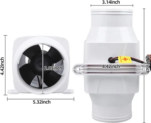Miniatura 2 de NovelBee 12V 3 pulgadas eléctrico en línea ventilador de aire de sentina marina 130CFM