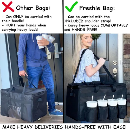 Miniatura 3 de FRESHIE Bolsa térmica para entrega de alimentos con portavasos/bebidas Premium, para Doordash, Uber Eats, Grubhub, bolsa de pizza, catering