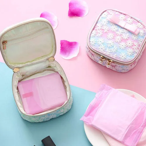 Miniatura 6 de EXCEART Bolsa de almacenamiento de servilleta sanitaria bordada de malla con cremallera, bolsa organizadora compacta para viajes, uso al aire libre
