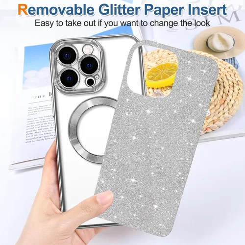 Miniatura 99 de Hython Funda para iPhone 14 Pro Max con purpurina, fundas magnéticas transparentes para teléfono con protector de lente de cámara