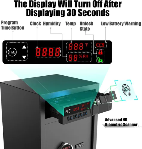 Miniatura 7 de Z ZLJUAN Caja de Seguridad con Gaveta Deslizante y Pantalla LCD de Temperatura, Humedad, Hora, Seguridad Electrónica para el Hogar para Dinero