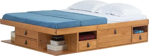 Miniatura 20 de Memomad Bali Slim Set: Plataforma de almacenamiento con cajones + Cabecero de panel plano (Tamaño completo, madera marrón roble)