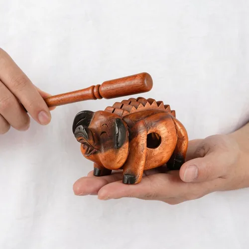 Miniatura 7 de 4" Guiro de madera de cerdo raspador - Instrumento musical de percusión Bloque de tono artesanal 10.16 cm