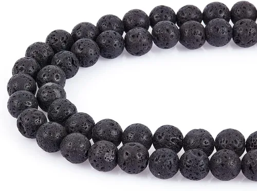 Miniatura 7 de PH PandaHall 380-390 cuentas de lava natural de 0.39 pulgadas teñidas de negro, cuentas redondas de piedra de lava para fabricación de joyas