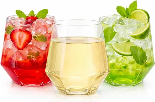 Miniatura 15 de Oojami 40 vasos de 12 onzas irrompibles de plástico sin tallo, para vino, champán, whisky, elegantes, duraderos, desechables, para interiores y negro