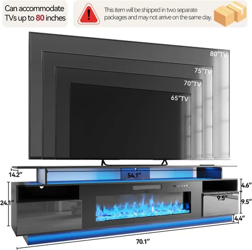 Miniatura 2 de FJTJBSI Soporte de TV con chimenea de 70 pulgadas con chimenea eléctrica de 36 pulgadas, centro de entretenimiento con estación de carga y consola