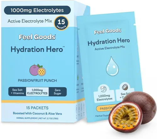 Miniatura 9 de Feel Goods Hydration+, electrolitos de 1,100 mg, paquetes sin azúcar, hidratación diaria, magnesio, cereza ácida orgánica, potasio, menos calambres