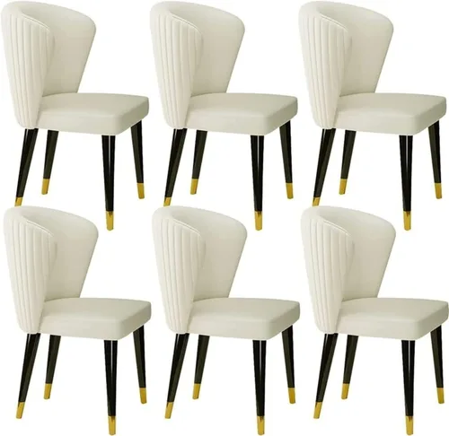 Juego de 6 sillas de comedor de cuero de microfibra artificial, sillas de cocina con patas de madera maciza para habitación, cocina, sala de estar,