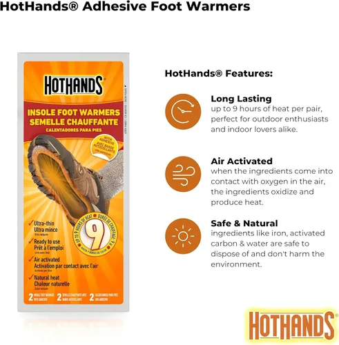 Miniatura 9 de HotHands - Plantillas calefactoras para pies – Calentadores naturales, sin olor, activados con aire, de larga duración – hasta 9 horas de calor – 16