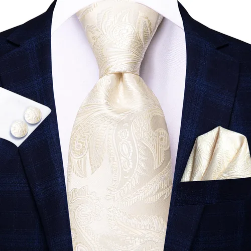 Miniatura 309 de Hi-Tie Corbatas de seda para hombre, diseño de cachemira a rayas, con bolsillo, gemelos cuadrados, conjunto formal de negocios