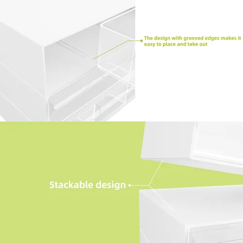 Miniatura 7 de Gonice Organizador de escritorio apilable de 3 niveles con 6 compartimentos, organizador de cajones apilables de plástico blanco para oficina