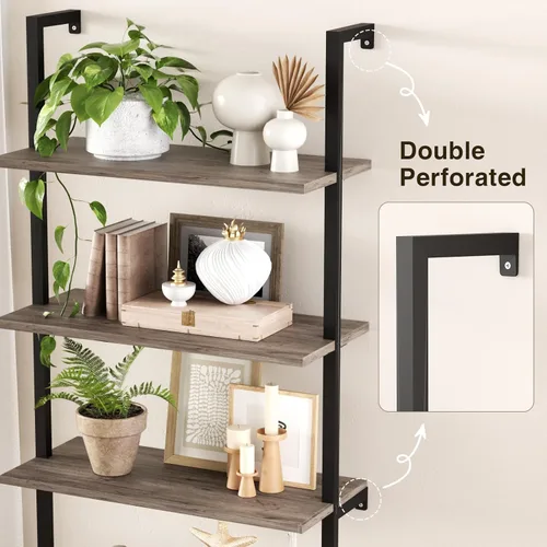 Miniatura 4 de Estantería de escalera con gabinete, estantería industrial de 6 niveles con diseño de escalera para montaje en pared con gabinete estilo granja