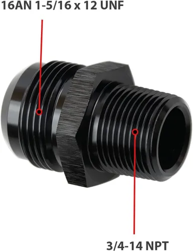 Miniatura 2 de Adaptador de tubo de manguera de combustible de aluminio recto 16AN acampanado a 3/4" NPT macho Unión de rosca negro