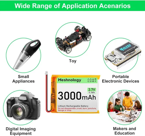 Miniatura 5 de Batería LiPo de 3.7 V 3000 mAh recargable 1S 755060 Batería de polímero de litio con placa de protección cinta de goma aislada, enchufe micro JST