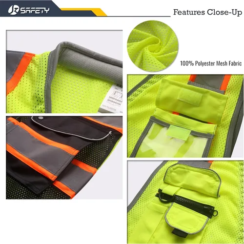 Miniatura 2 de JKSafety 9 Bolsillos Clase 2 Chaleco de Seguridad de Alta Visibilidad Chaleco de Malla Reflectante de Seguridad para Hombres y Mujeres Cuello