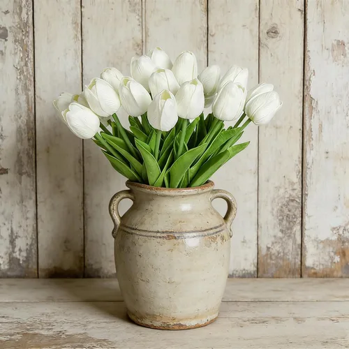 Miniatura 8 de KOILLUXU Flores artificiales, 30 ramos de tulipanes de tacto real de 14 pulgadas de alto, tulipanes falsos de poliuretano rosa melocotón