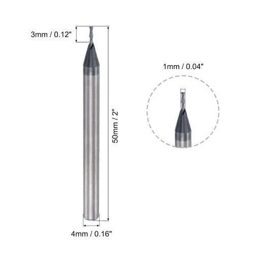 Miniatura 2 de uxcell Fresa de extremo de nariz cuadrada, punta de 0.039 in de diámetro de carburo sólido recubierto AlTiN Fresas CNC 2 flautas en espiral Fresa