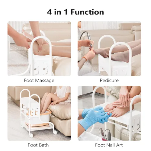 Miniatura 7 de OmySalon Carrito de pedicura, carrito de baño de pies, carrito de salón de altura ajustable con cojín de poliuretano, carrito portátil para manicura
