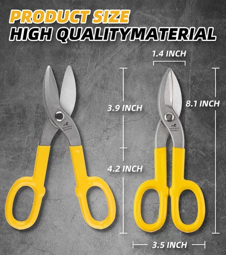 Miniatura 2 de DOWELL Cortadores de metal de 8 pulgadas con hoja plana, con cómodo mango de goma amarilla para manitas, techadores, mecánicos, propietarios