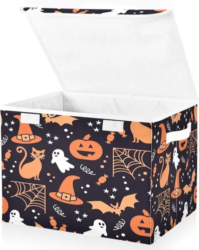 Miniatura 2 de Caja de almacenamiento decorativa de Halloween con tapa, cubos grandes, organizador de cubos plegables, contenedores plegables para organizar