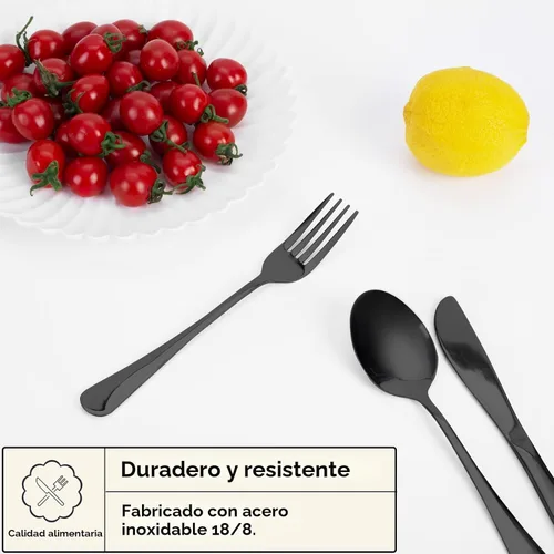 Miniatura 2 de Quatish - Utensilios de viaje con estuche, juego de cubiertos portátiles para el trabajo, juego de cubiertos de viaje reutilizables de acero Negro