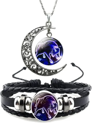 12 collares de constelación del zodíaco, pulsera de horóscopo de astrología, luna creciente collar para mujeres y hombres, joyería de regalo de