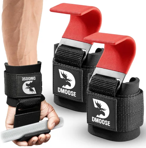 Miniatura 11 de DMoose Fitness Ganchos de levantamiento de pesas (par) para peso muerto, dominadas, remo y encogimientos de hombros – Correa de nailon Púrpura